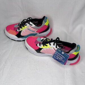 Skechers Girls Pink/Neon Athletic Running Shoes Size 3 Lace-Up Lightweight Machi